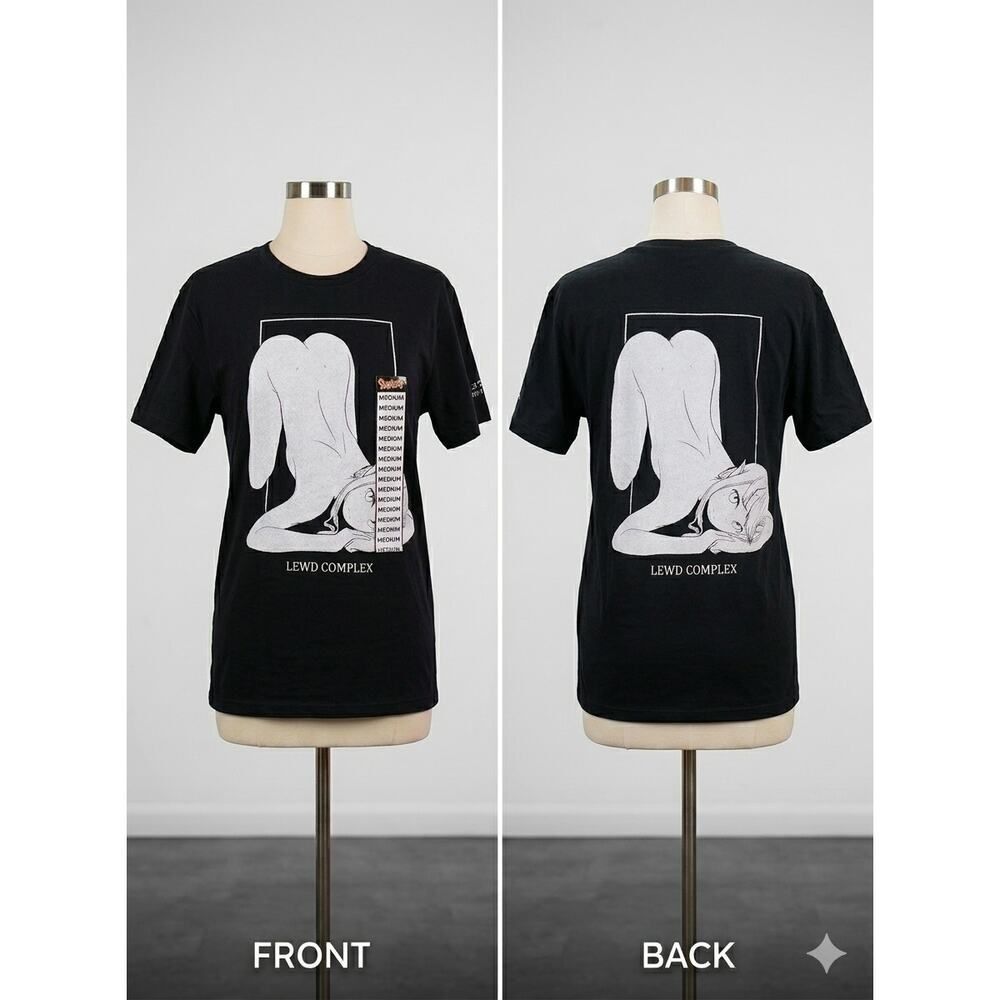Lewd Complex Anime Graphic Tee Medium Black Streetwear Shirt NEW Adult Sexy